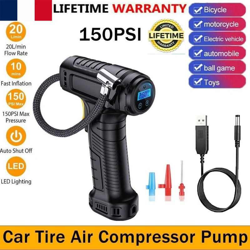 Gonfleur de Pneus Sans Fil 150PSI - Compresseur d'Air Portable Voiture