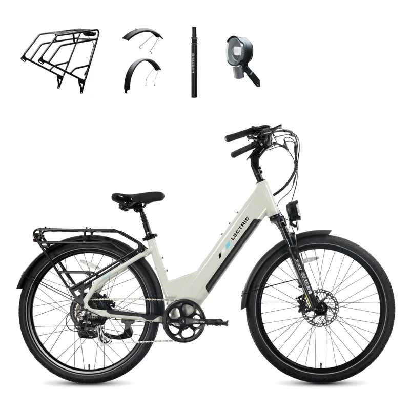 XPress2 Stratus White Cruiser + FREE Rear Rack, Fenders, Elite Headlight, Suspension Seat Post ($336 Value)