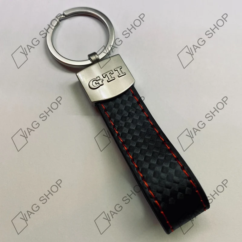 Porte clé Cuir Carbone surpiqûres rouges Audi VW