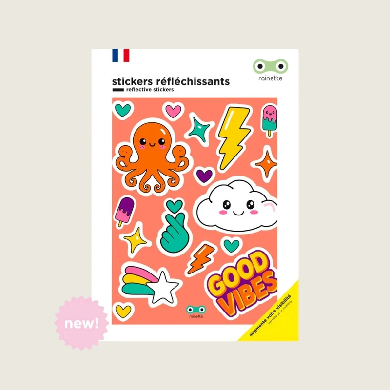 Stickers réfléchissants pour vélo et casque Rainette - animaux, fun, & food