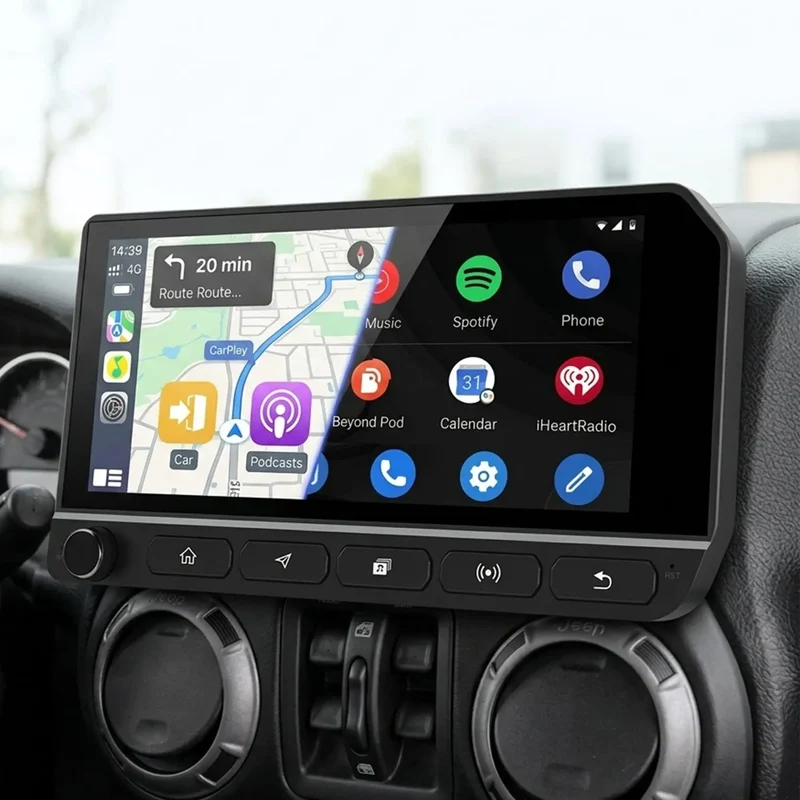 AWESAFE Car Radio with Wireless CarPlay & Android Auto SWC for Jeep Wrangler JK - Commander G 2007-2018
