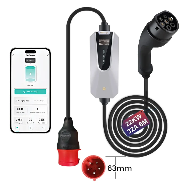AWESAFE Wallbox Ladestation 22W [3-phasig|7m|6A-32A ]mit Einstellbarer Ladeleistung, Ladekabel CEE auf Typ 2 Steckdose und EV Ladegerät mit allen Typ-2-Fahrzeugen, die 400V/32A Drehstrom unterstüitzen.