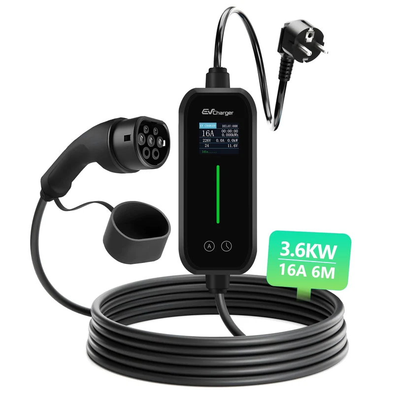 AWESAFE Caricatore Auto Elettrica 3,7kW Tipo 2 Monofase 16A, 6m con Supporto a Parete: Display LCD, Programmabile, IP67, CE. Compatibile con Tesla Model 3/Model Y e Altre Elettriche/Ibridi Ricaricabili