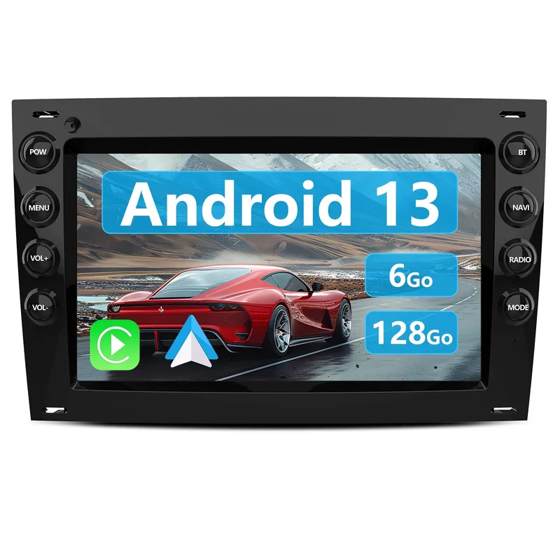 AWESAFE Autoradio 7 pouces Android 13 4G 6+128 Go avec Bluetooth/DSP/GPS/Android Auto & CarPlay sans fil - pour Renault Megane 2