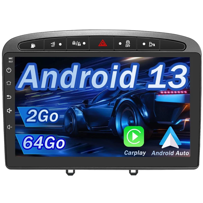 AWESAFE Autoradio 9 pouces Android 13 2+64Go avec Bluetooth/DSP/Andriod Auto & CarPlay sans fil - pour Peugeot 308/408(2007-2013)