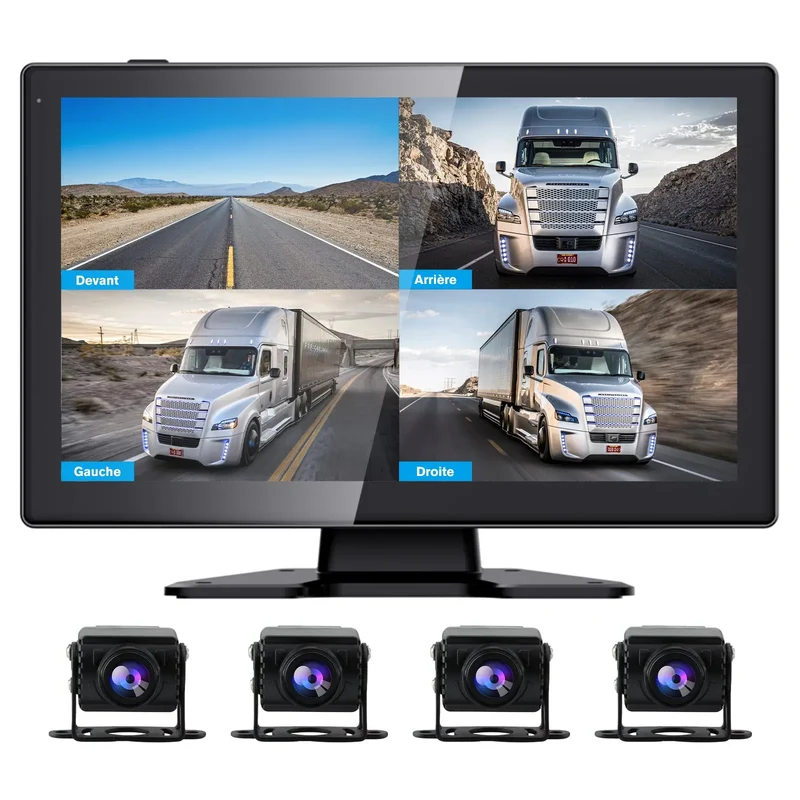 AWESAFE Kit 4 Caméras Recul Sans Fil - Moniteur 10,1 pouces avec Zoom, Boucle Vidéo, 4 Canaux, Carte SD - pour Véhicules Longs