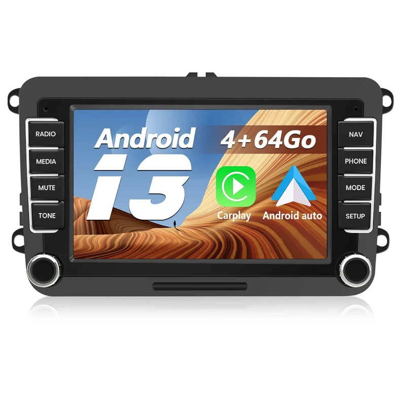AWESAFE Android 13 Autoradio 7 pouces 4+64 Go avec Bluetooth/DSP/GPS /Android Auto & CarPlay sans fil - pour Volkswagan Passat/Touran/Tiguan/Golf/Polo/Skoda/Seat