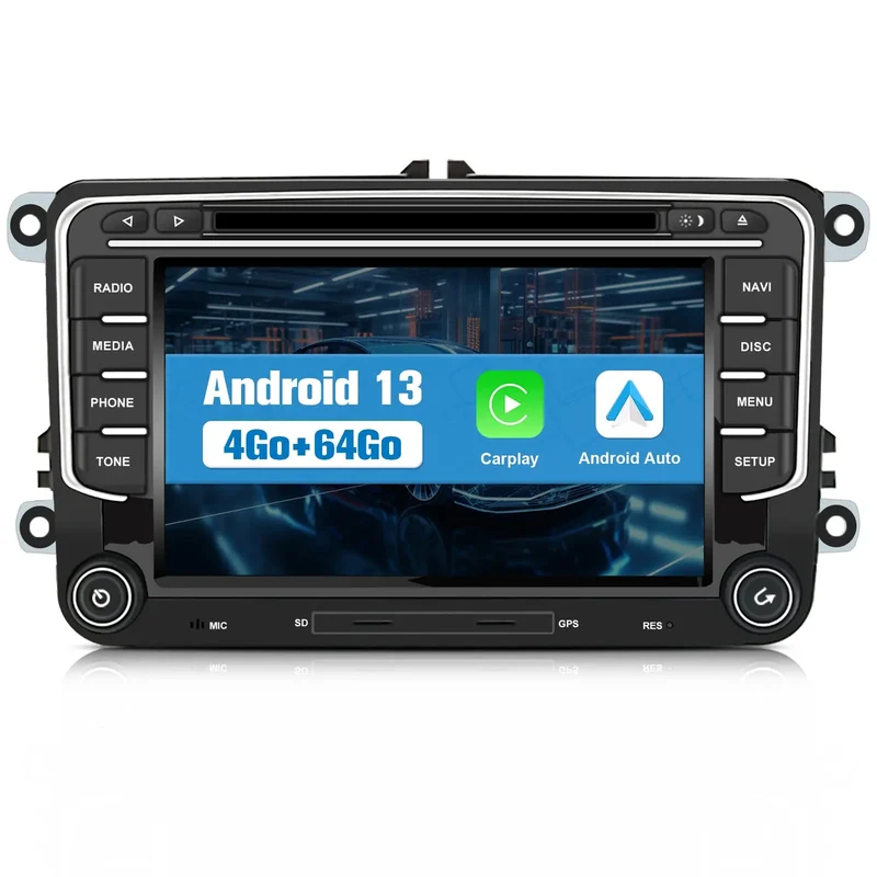 AWESAFE Autoradio 7 Pouces Android 13 - 4+64 Go 4G, Bluetooth/DVD, Android Auto & CarPlay sans fil - pour Volkswagen Magotan