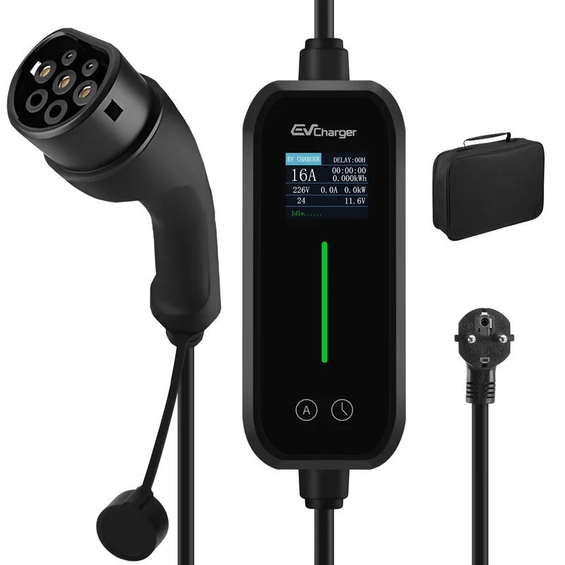 AWESAFE Chargeur Voiture Électrique 3,7kW 6m, 16A Type 2 1Frase avec Support Mural, Écran LCD, Programmation Horaire, IP67, Compatible pour Tesla Model 3,Model Y et Autres EV et PHEV