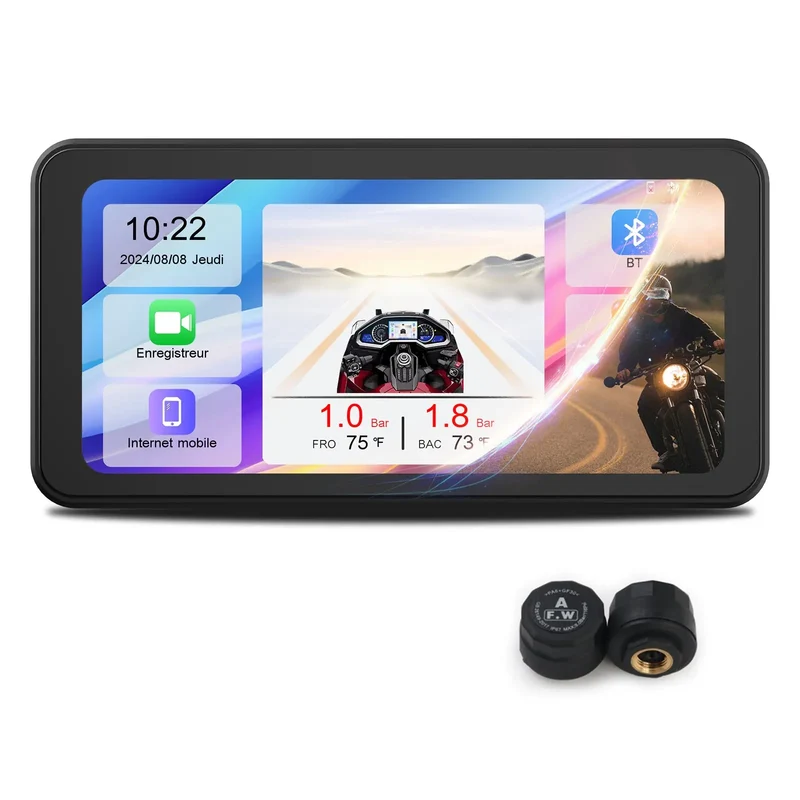 AWESAFE Système moto avec écran tactile 6,25 pouces, CarPlay et Android Auto sans fil, navigateur GPS intégré, étanche IPX8, antivol et assistance vocale Siri/ avec Dashcam Avant 2K, Caméra Arrière 1080P Inclus
