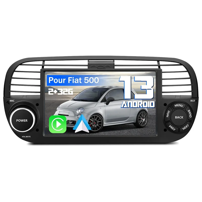 AWESAFE Autoradio Android 13 pour Fiat 500(2007-2015) [2Go+32Go] 7 Pouces avec Carplay Android Auto GPS WiFi DSP FM Commande au Volant/Bluetooth/Aide au Stationnement