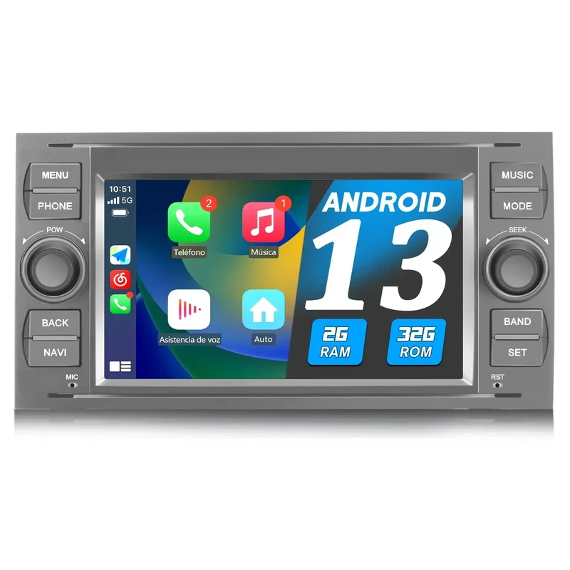 AWESAFE Android Radio für Ford Focus Mondeo S-Max C-Max Galaxy, Android 13 Radio 2GB+32GB mit Navi Carplay Android Auto Bluetooth FM RDS - Silber