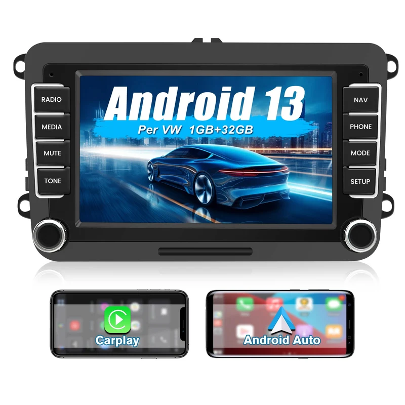 AWESAFE Autoradio Android 13 [1G+32GB] con CarPlay/Android Auto per VW Golf 5 6 Plus Polo Passat Tiguan Seat, Car Radio GPS Bluetooth WIFI FM RDS EQ Comandi al Volante