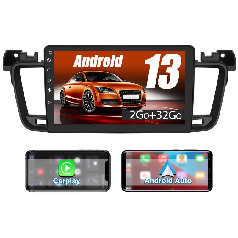 AWESAFE Autoradio Android 13 pour Peugeot 508 (2012-2016) [2Go+32Go] avec 9 Pouces Écran Tactile Carplay Android Auto GPS Bluetooth Wi-FI/Commande au Volant/Aide au Parking