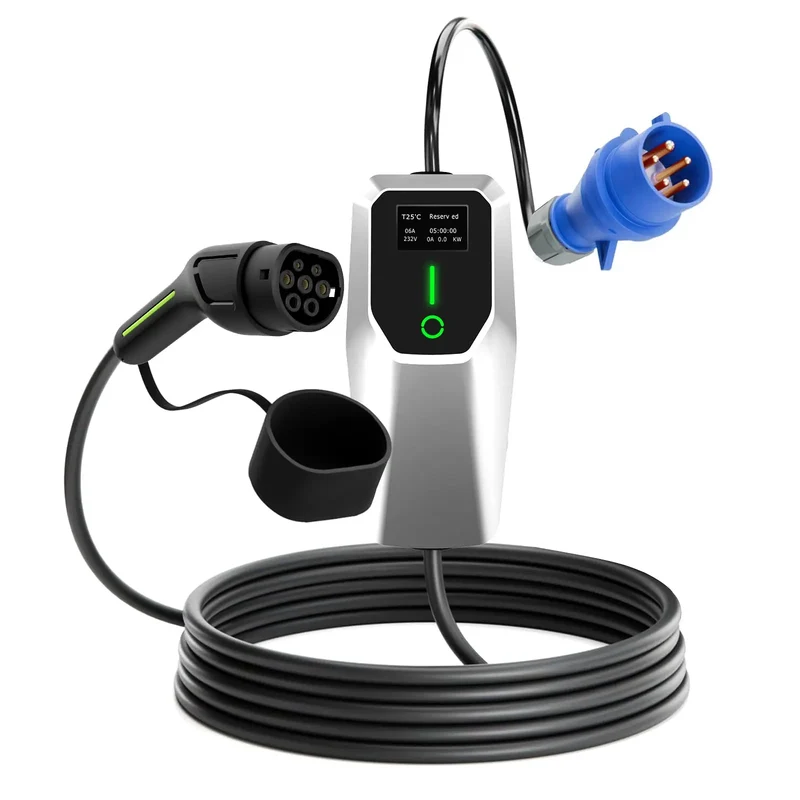 AWESAFE Încărcător EV portabil Tip 2, 7,2 kW, cu curent reglabil 8–32 A, stație de încărcare pentru vehicule electrice, compatibil cu tensiune de alimentare de până la 250 V, cu afișaj LED digital și geantă de transport