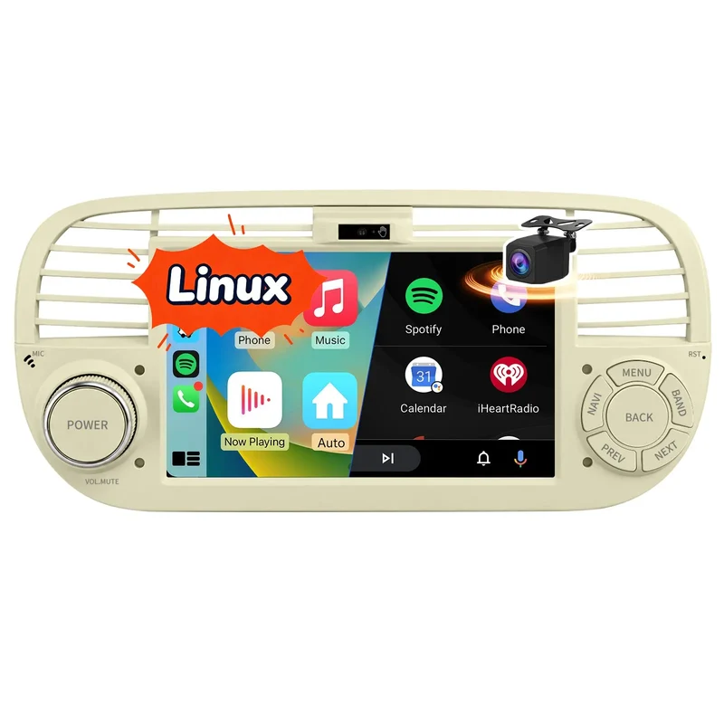 AWESAFE Carpaly Android Auto Radio für FIAT 500 2007-2015 mit Linux System,mit Rückfahrkamera