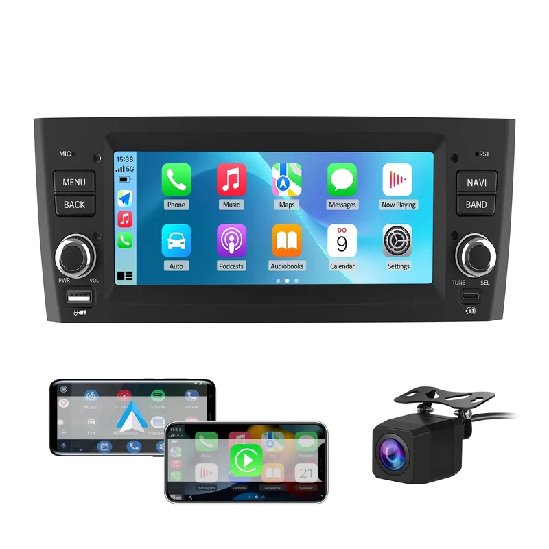 AWESAFE Autoradio 1 DIN per Fiat Grande Punto (2005-2012) 6,86" Android 15 Car Radio con Bluetooth Wireless CarPlay Android Auto WIFI GPS FM RDS Comandi al volante Telecamera posteriore (2GB+64GB)