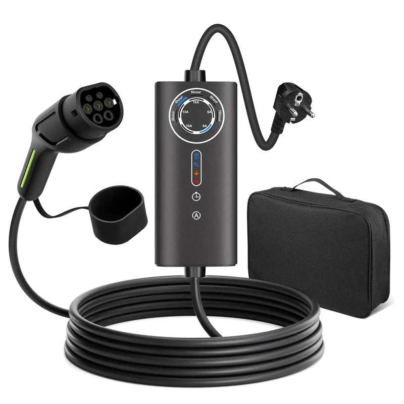 AWESAFE Typ 2 EV tragbare Ladekabel, 11kW, 16A, 5m, 3 Phase, CEE Stecker, Wallbox mit 6-16A Stromregelung mit Steuerbox, Ladezeiten programmieren