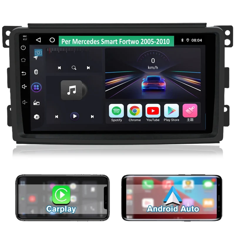 AWESAFE 9 Pollici Android Autoradio (6+128GB) con Carplay Android Auto per Mercedes Benz Smart Fortwo 451 (2005-2010) Car Radio con GPS Bluetooth WIFI FM 4G SIM Comandi al Volante