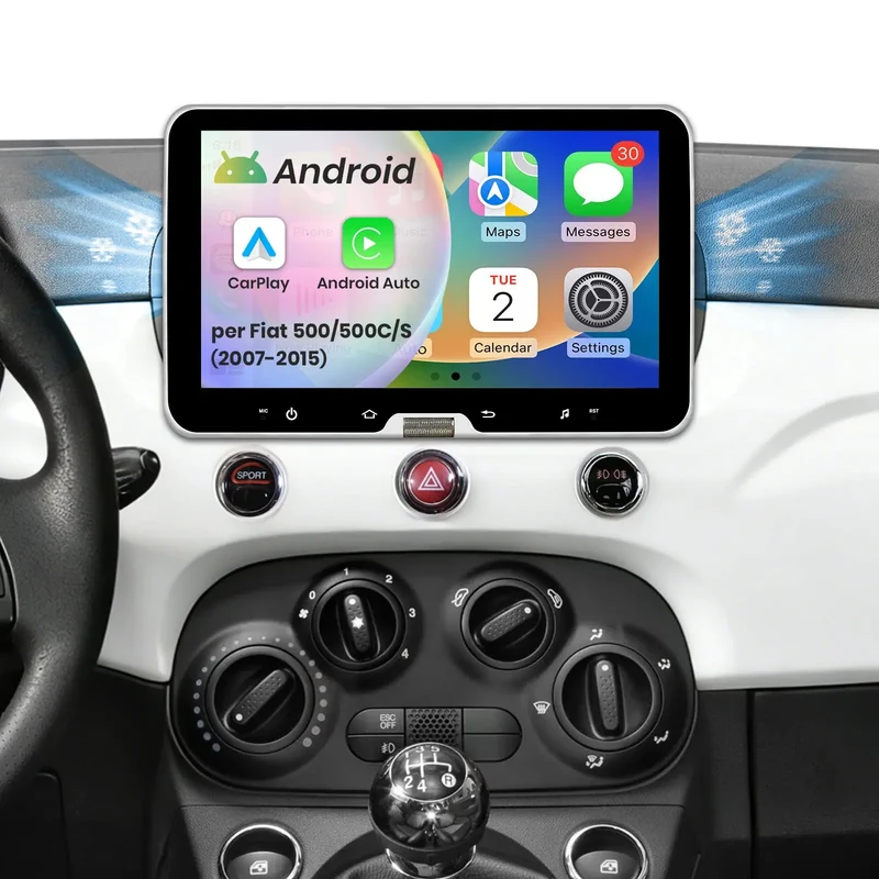 AWESAFE 10.1 Pollici Autoradio per Fiat 500/500C/S (2007-2015),Bluetooth, Navigazione GPS, CarPlay e Android Auto,Comandi al volante-2GB+64GB