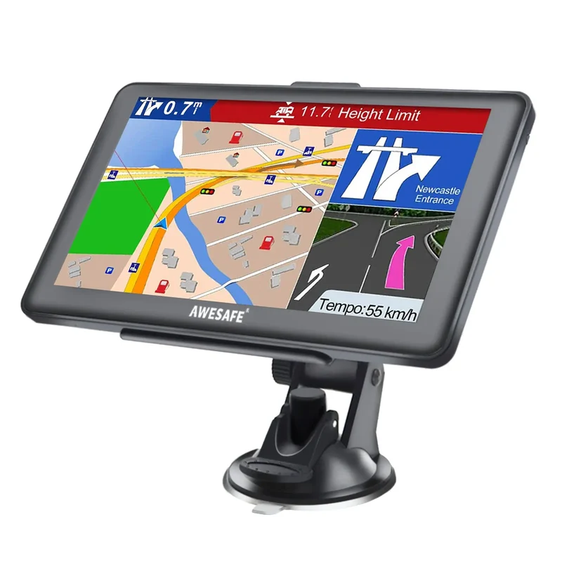 AWESAFE GPS Navigationsgerät Auto 7 Zoll Touchscreen FM Transmitter 12-24V PKW LKW mit Europa Karten jährliche kostenlose Updates