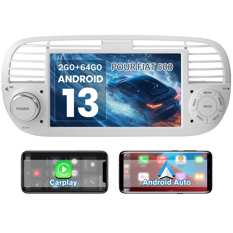 AWESAFE Android 13 Autoradio 2G+64G für Fiat 500 2007-2015 mit Wireless CarPlay/Android Auto GPS DSP FM-Radio Bluetooth WiFi