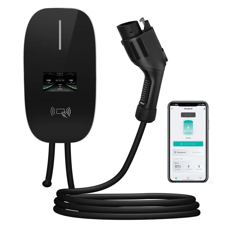 AWESAFE Smart Level 2 EV Charger,Level 2 EV Charger Station with 48 Amp / 11.5 kW Hardwired, Smart Display, 26ft Cable, RFID