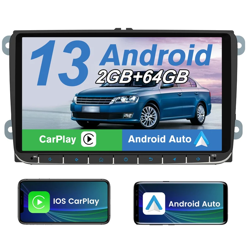 AWESAFE Android Autoradio 9'' Touchscreen per VW con Wireless Carplay & Android Auto, Supporto GPS Bluetooth WiFi RDS DSP