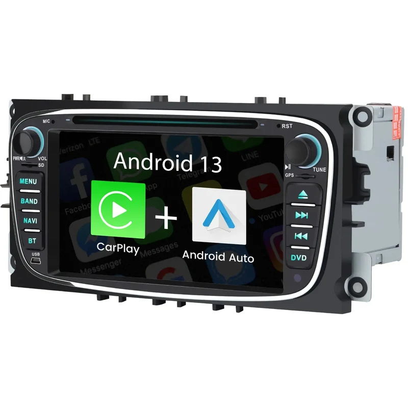 AWESAFE Android 13 Autoradio Stereo 7-Zoll (2 GB RAM + 32 GB) für Ford Focus, Mondeo, S-MAX, C-MAX 2008-2011 mit CarPlay und Android Auto