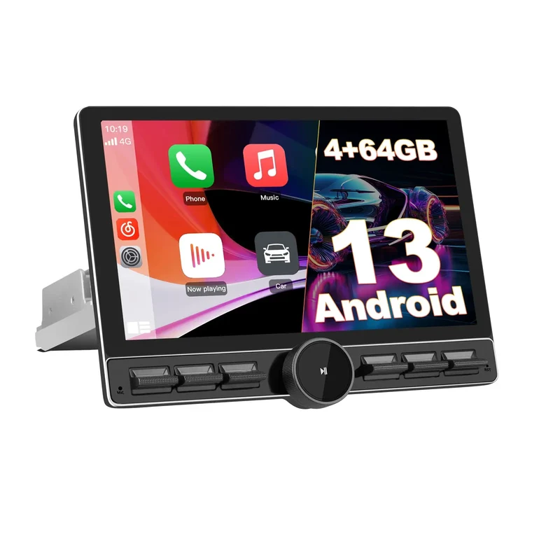 AWESAFE Estéreo para Coche Android 13 con 4G+64GB, Pantalla Táctil Rotatoria de 10.6 Pulgadas y Única DIN, Bluetooth, 4G, GPS, Radio FM/AM, Receptor, CarPlay y Android Auto Inalámbricos
