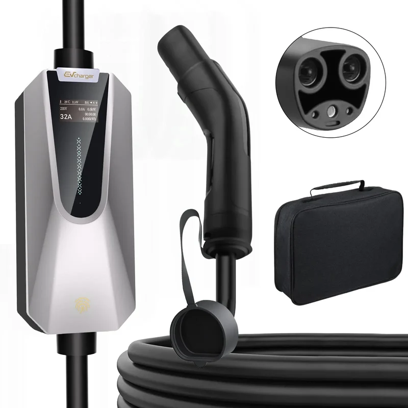 AWESAFE Level 2 7KW EV Charger for Tesla Vehicle with Display Charging Indicator Adjustable Current 26ft Cable Carry Bag
