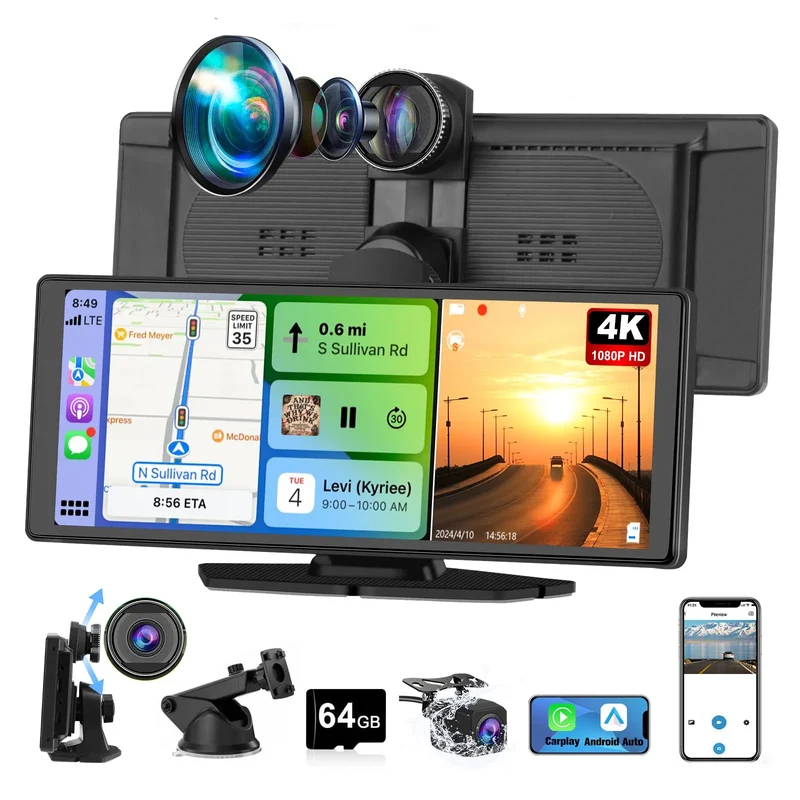 AWESAFE 10.26" Portable Car Stereo Wireless CarPlay Android Auto Touch
