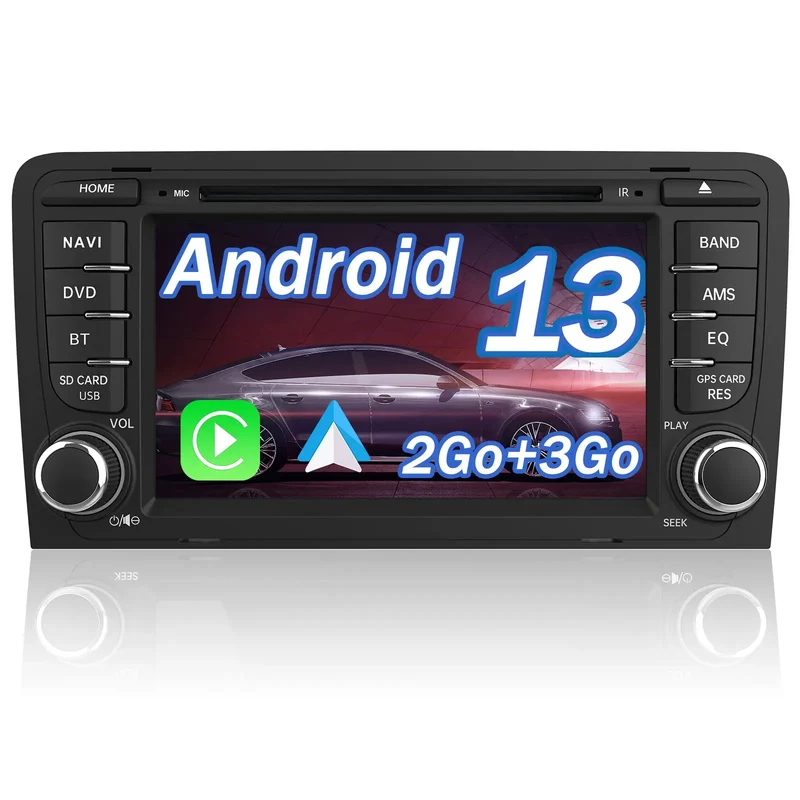 AWESAFE Autoradio Android 13 pour Audi A3 8P S3 RS3 Sportback [2Go+32Go],avec CD/DVD avecCarplay Android Auto 7 Pouces Écran Tactile avec GPS,Wi-FI Bluetooth RDS FM,Commande au Volant/Aide au Parking