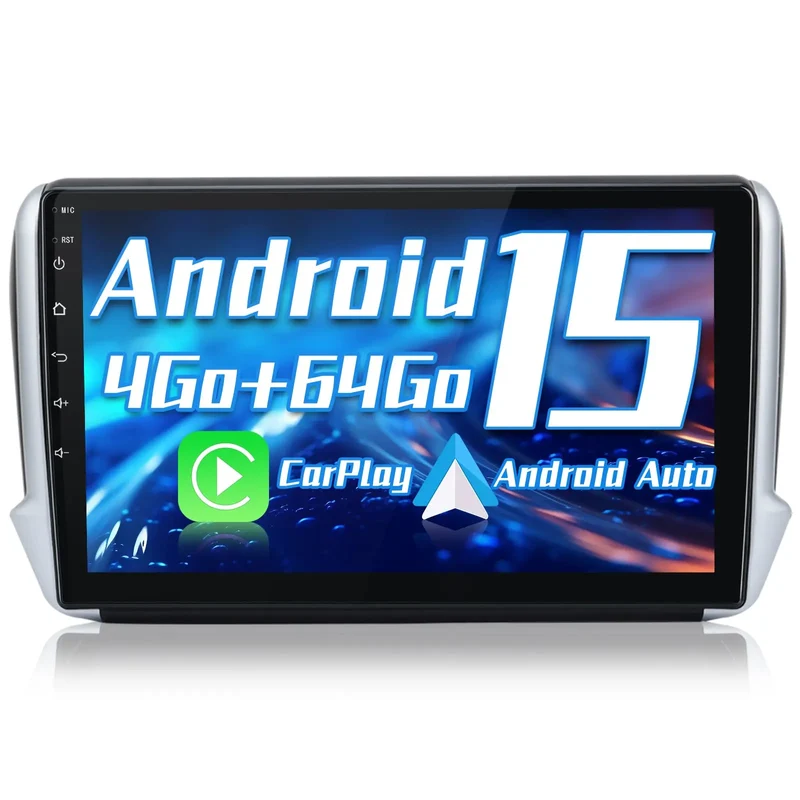 AWESAFE Autoradio Bluetooth Android 15 pour Peugeot 208/2008 (2012-2018) [4Go+64Go] avec Carplay Android Auto 10.1 PoucesÉcran Tactile Radio 4G Wi-FI/Commande au Volant/Aide au Parking/GPS NAVI