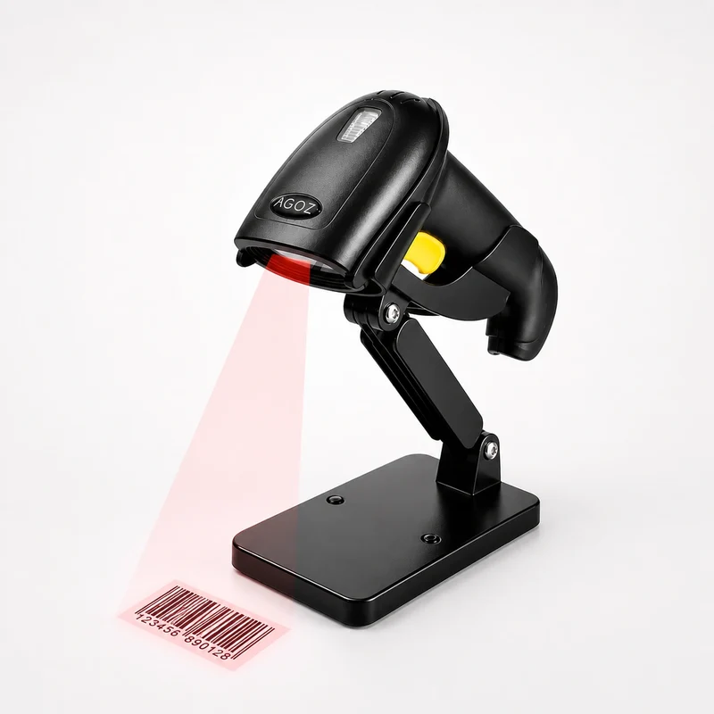 Scanner de codes-barres 2D sans fil AGOZ D280 avec support, Bluetooth 2,4G USB filaire