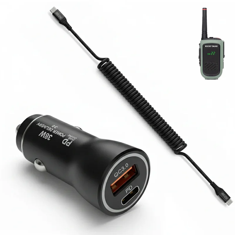 Chargeur de voiture rapide 38W et câble enroulé USB-C pour radios Rocky Talkie