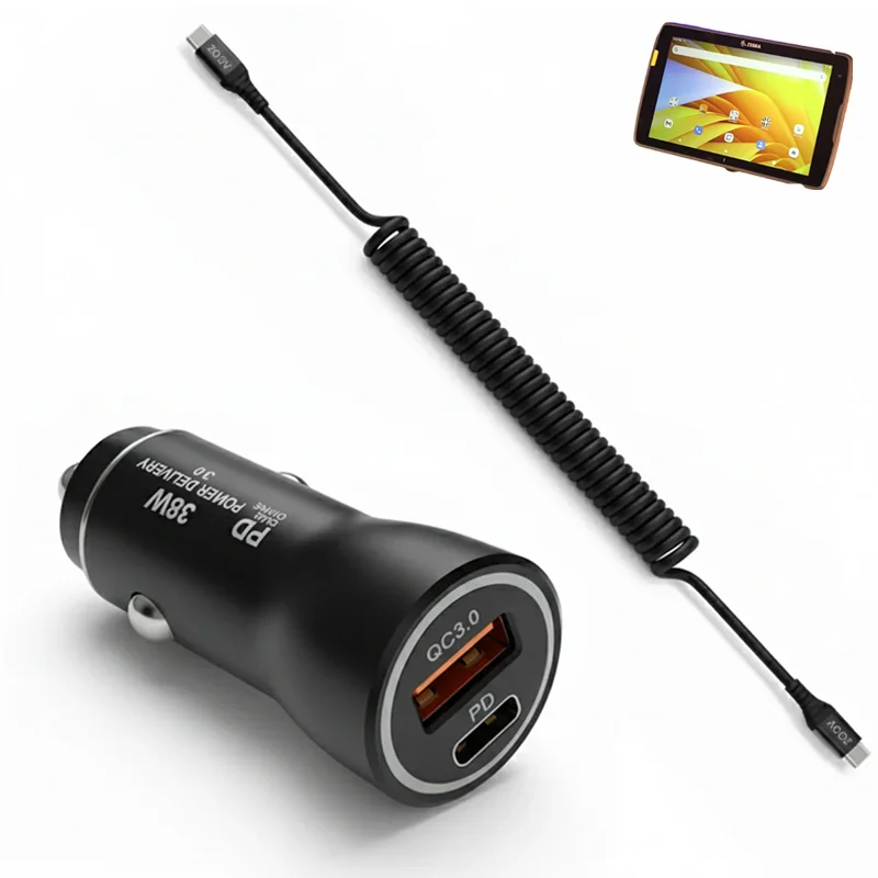 Chargeur de voiture rapide 38W et câble enroulé USB-C pour tablettes robustes Zebra