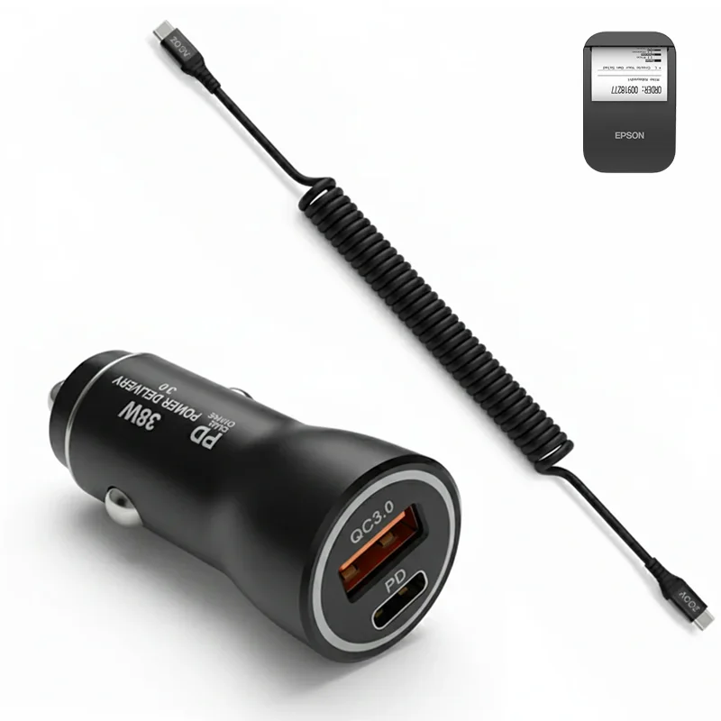 Chargeur voiture rapide 38W et câble enroulé USB-C pour Epson Mobilink TM-P20II P80II