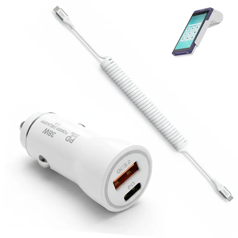 Chargeur de voiture rapide 38W et câble enroulé USB-C pour appareils GoDaddy POS