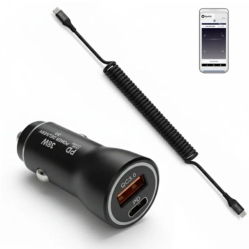 Chargeur de voiture rapide 38W et câble enroulé USB-C pour SpotOn POS