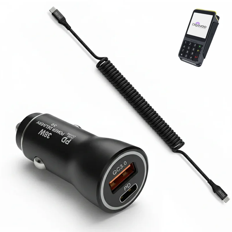 Chargeur de voiture rapide 38W et câble enroulé USB-C pour terminal de point de vente Dejavoo P17