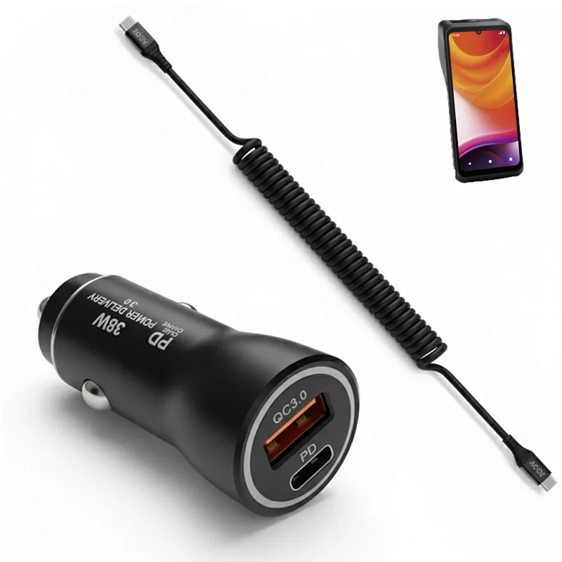 Chargeur de voiture rapide 38W et câble enroulé USB-C pour Castles Mobile POS