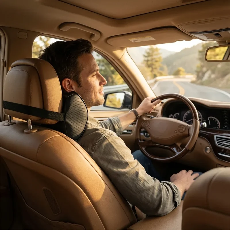 Appuie tête memoire de forme voiture - Cuir perforé et surpiqûres