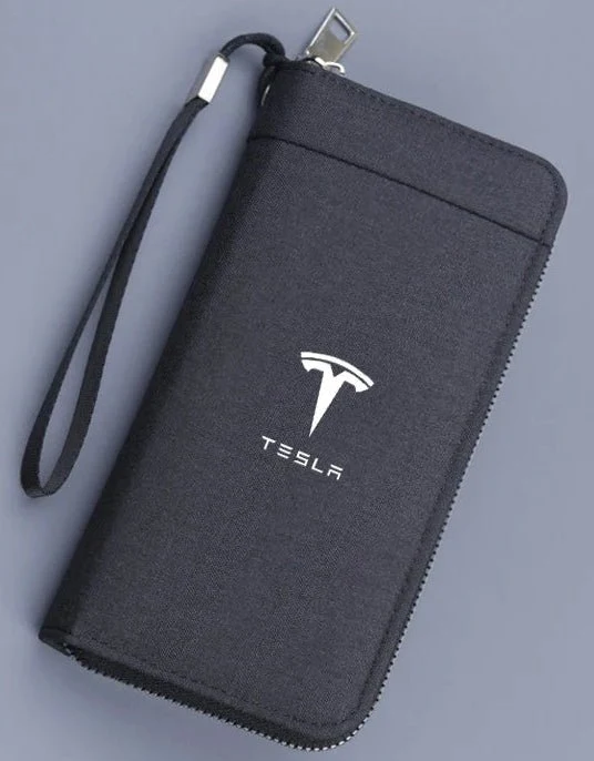 Portefeuille multifonction de luxe pour homme ou femme avec logo Tesla - Collection Cadeau