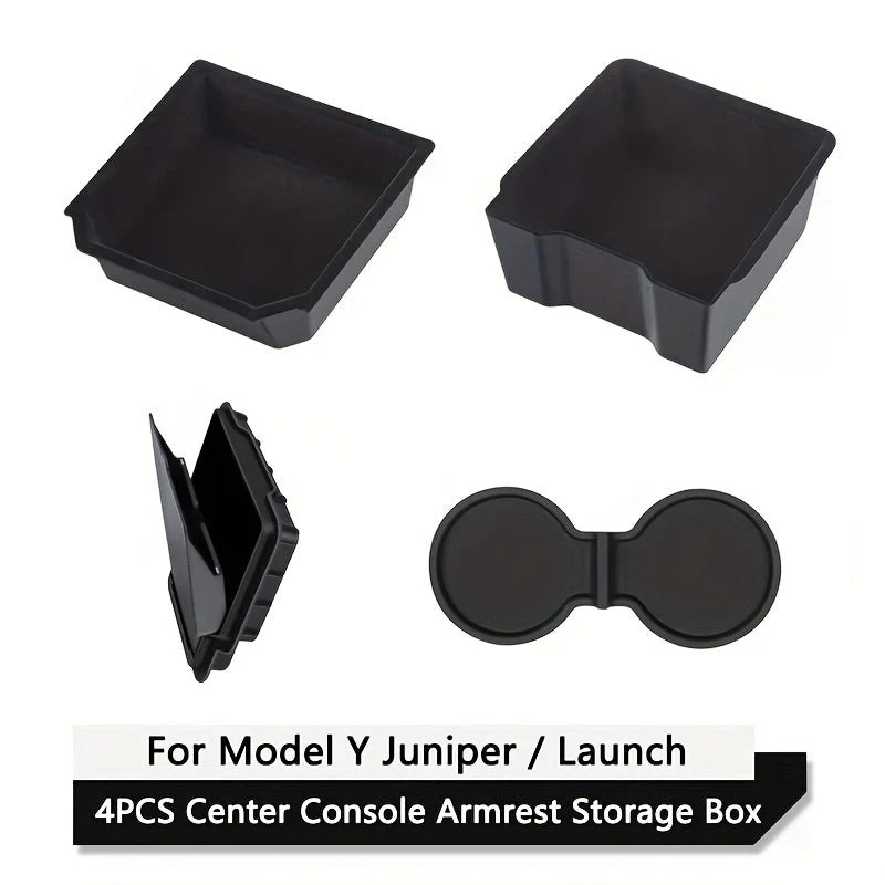 Ensemble de rangement de console centrale en 4 pièces pour Tesla Model Y Juniper Premium et Tesla Model 3 Highland Standard et Premium