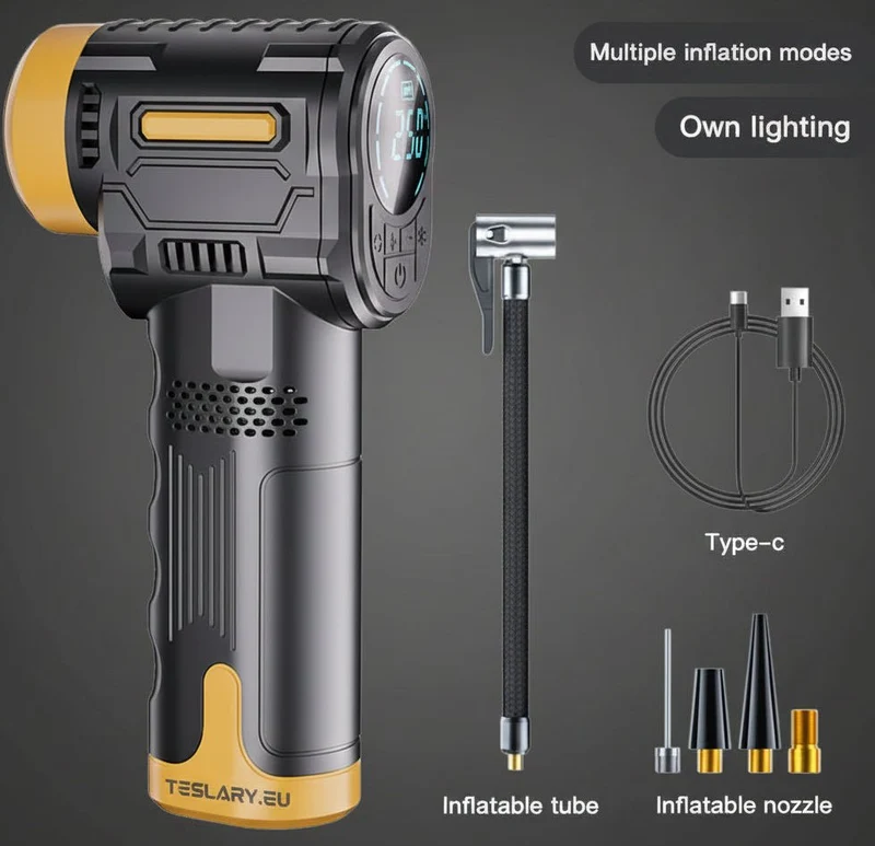 Compresseur d'air portable intelligent pour voiture avec affichage numérique, gonflage rapide et lumière LED pour votre Tesla