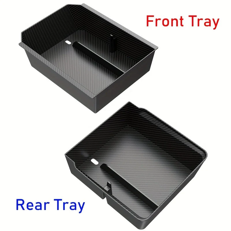 Plateaux de rangement de console centrale style fibre de carbone pour Tesla Model Y Genévrier & Model 3 Highland