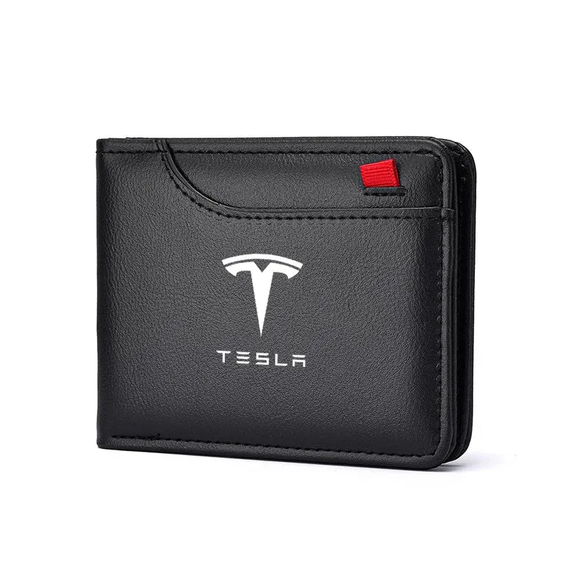 Portefeuille de voiture Tesla en cuir souple pour cartes d'identité, clés et téléphone.