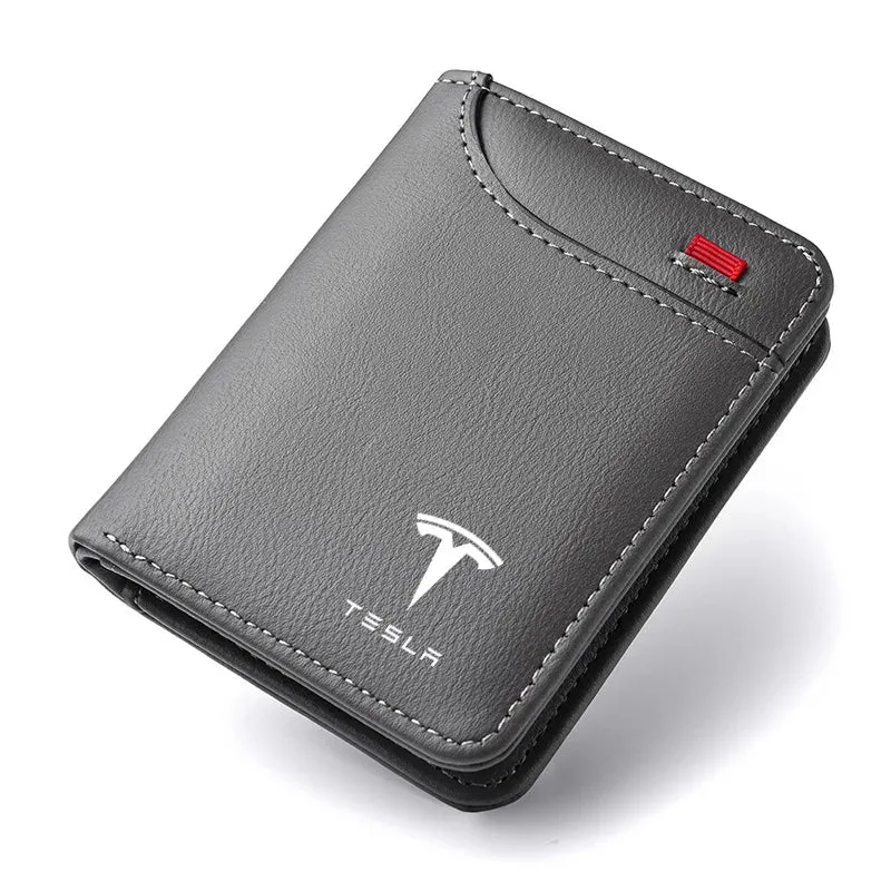 Portefeuille Tesla en cuir souple de luxe, mini porte-cartes de crédit, petit portefeuille portable pour tous les propriétaires de Tesla