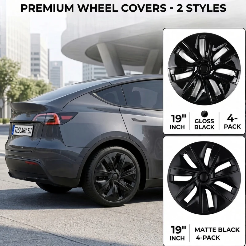 Teslary Style Twister Model Enjoliveurs Y Wheel Covers 19 pouces, protection intégrale des bords, noir brillant, 2022-2025